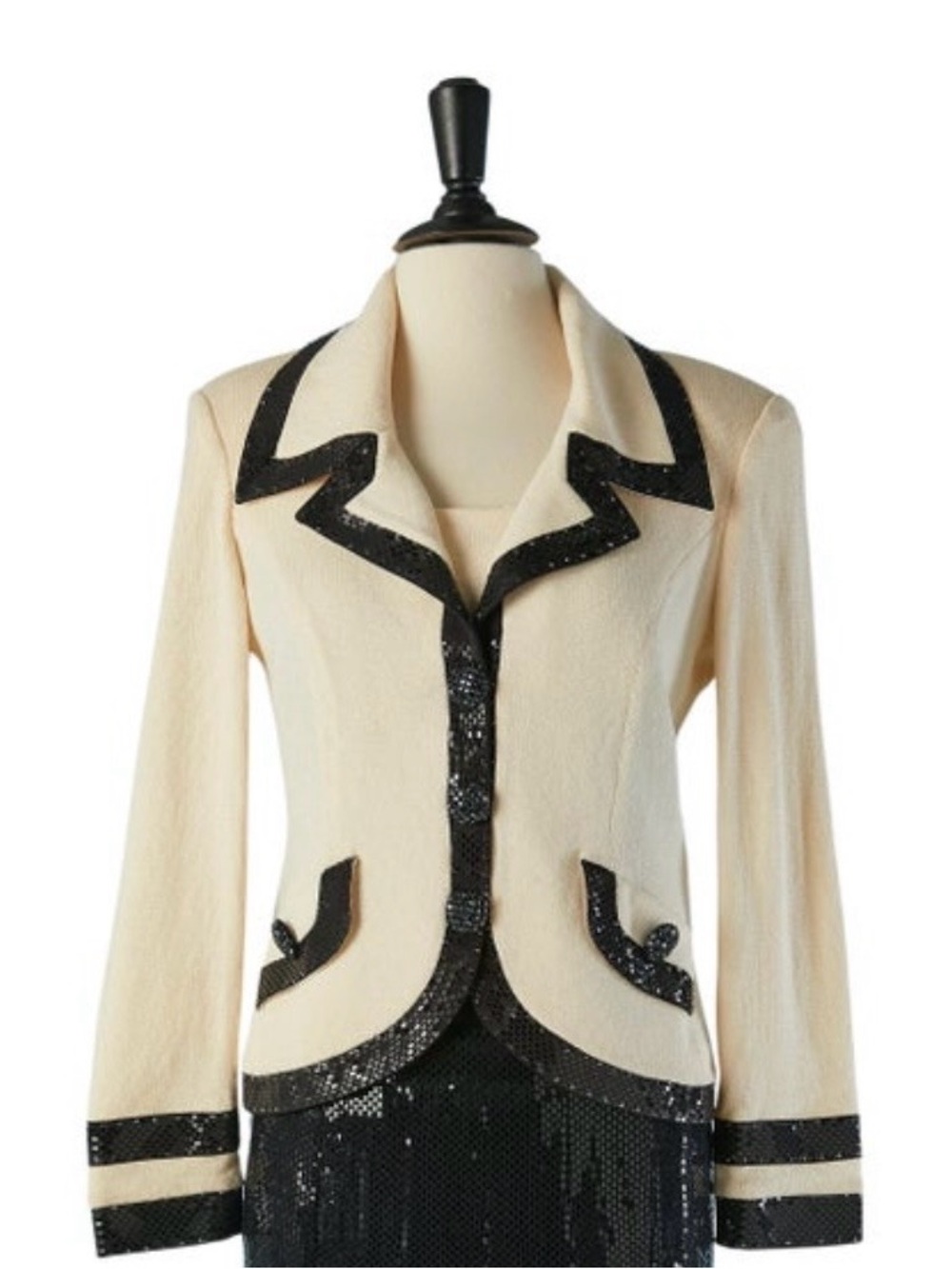 Cream Blazer with Black Sequin Trim
